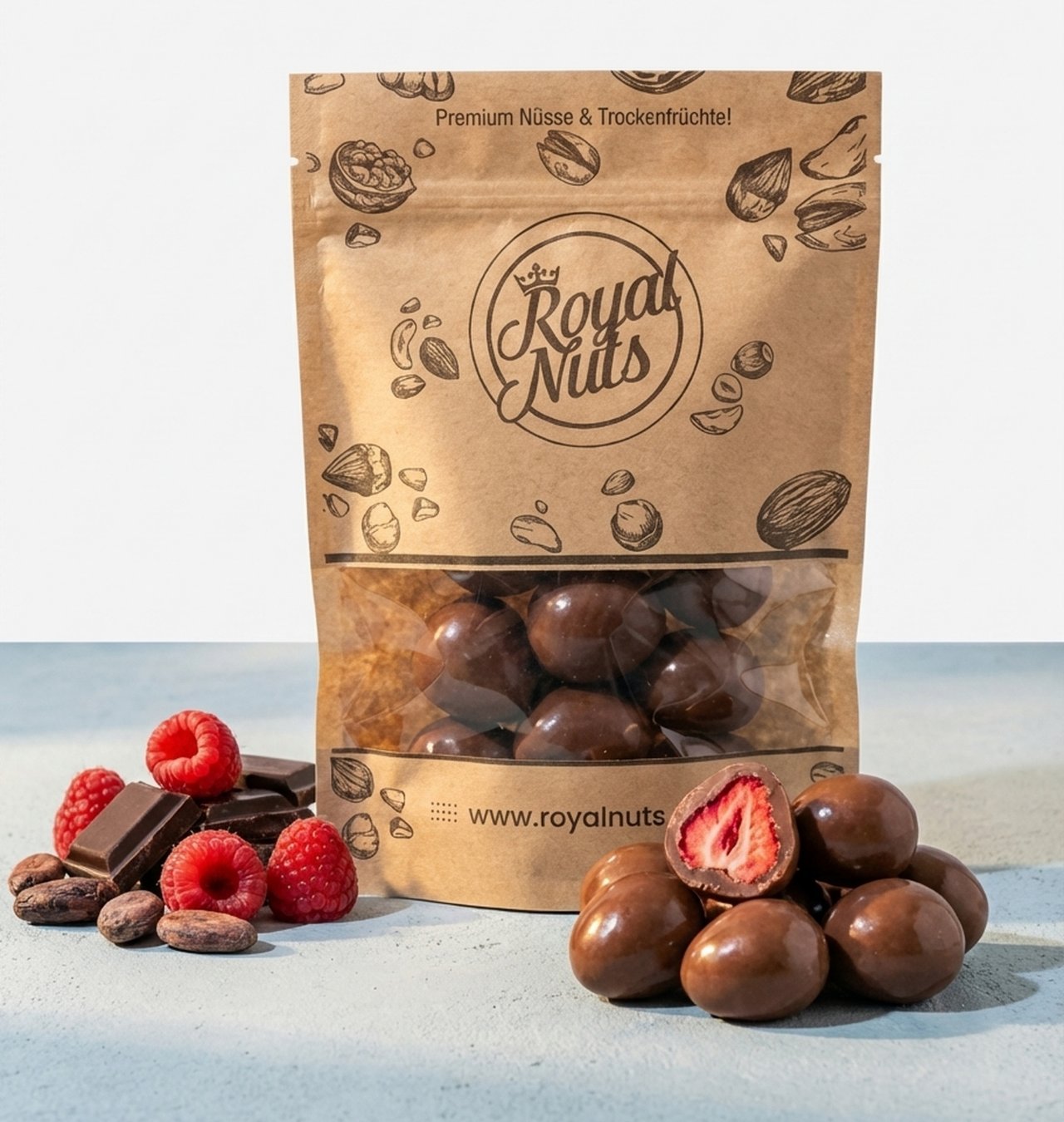 Schokolierte Himbeeren mit Vollmilch Schokolade