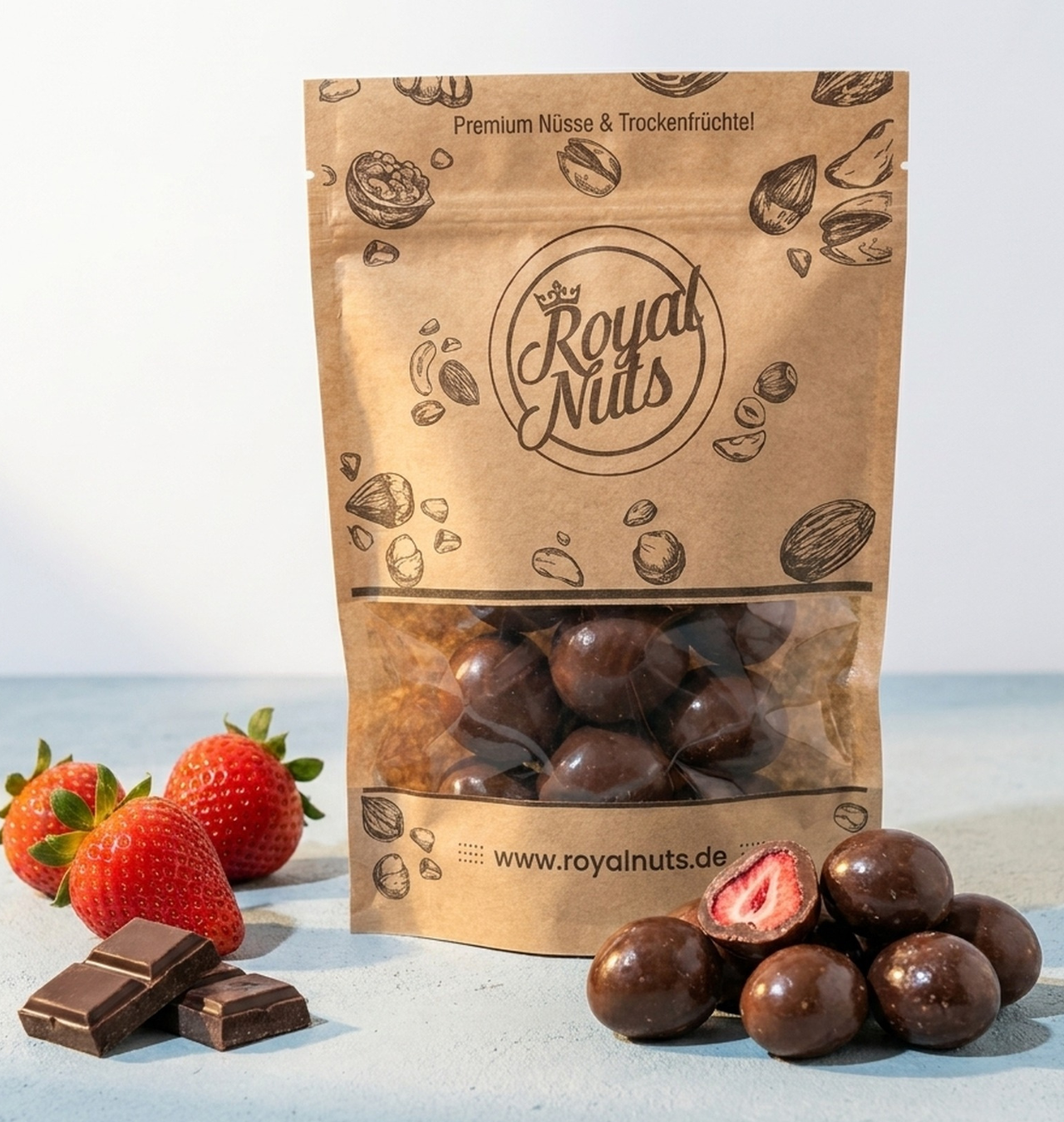 Gefriergetrocknete Erdbeeren mit Zartbitterschokolade