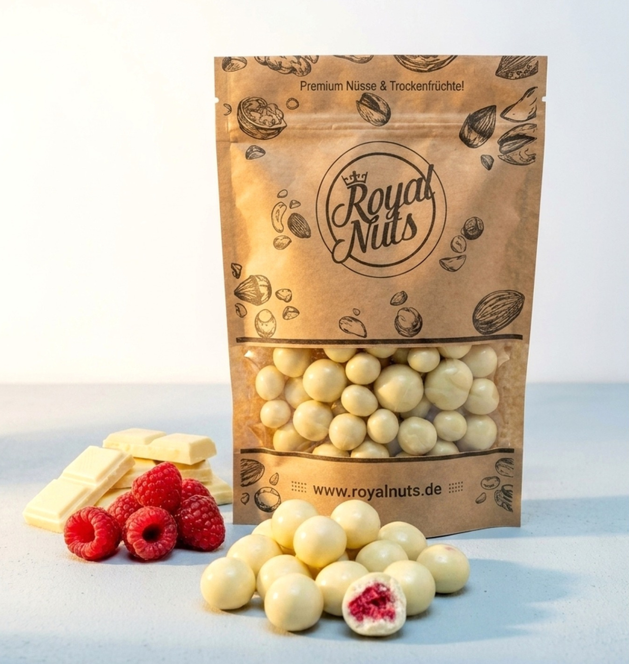 Himbeeren mit weißer Schokolade