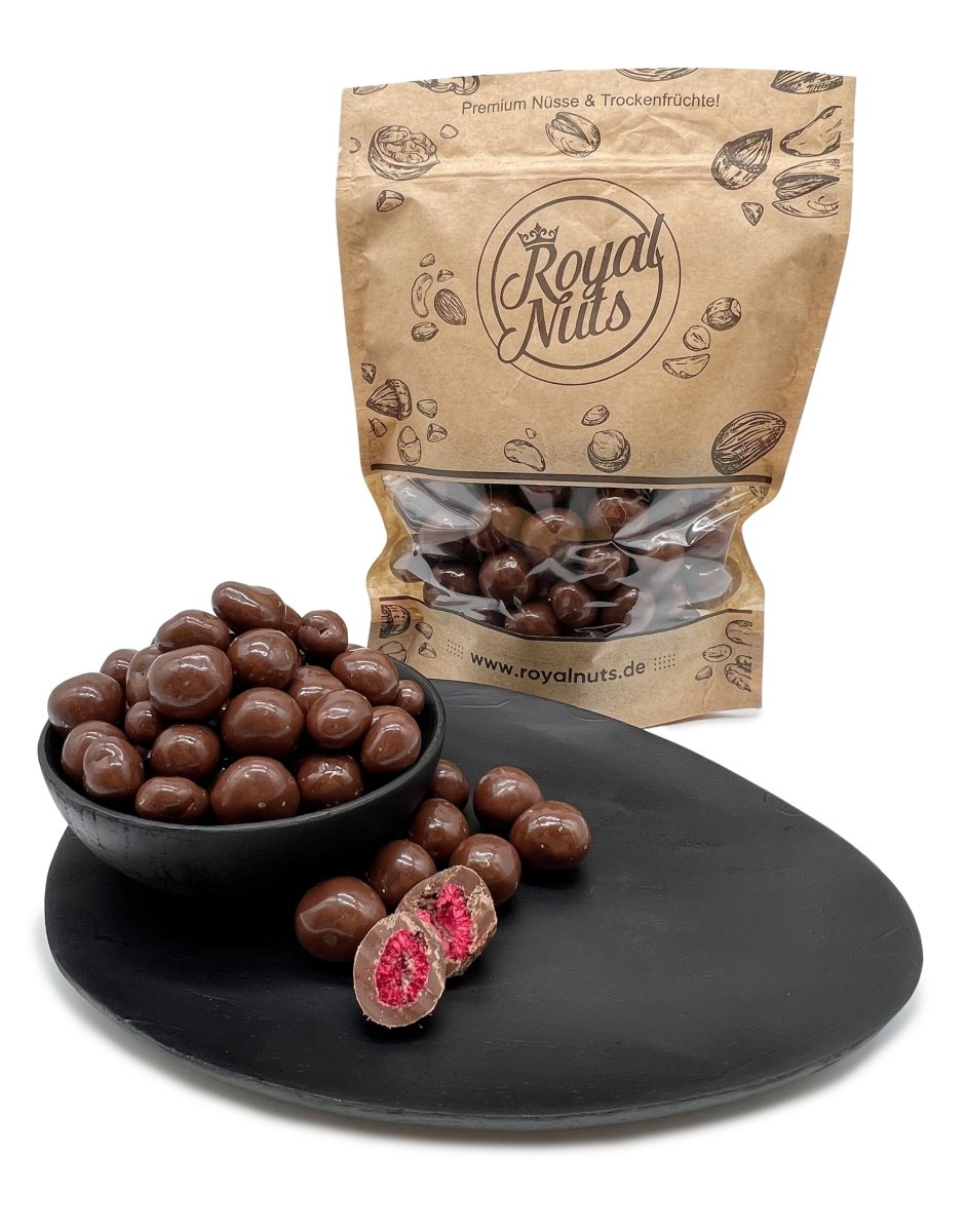 Schokolierte Himbeeren mit Vollmilch Schokolade - Royalnuts Genuss GmbH